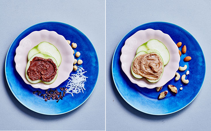 The hazelnut chocolate nut butter makes a nice, decadent treat (left). Their ABC nut butter is a mix of almonds, brazil nuts and cashew nuts (right).