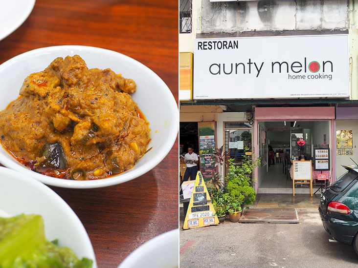 Relish the mildly spicy rendang pork with fluffy potatoes and pork slices (left). Look for this half shop next to a hair salon in PJ’s SS2 area (right).