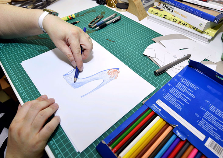 The shoemaking process starts first with the design and once that is approved by their client, they’ll produce to source for the material.