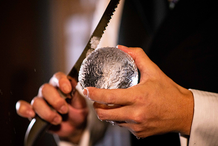 One of the Osamu Kinugawa’s special skills including carving the perfect, spherical ice cube at Bar Shake