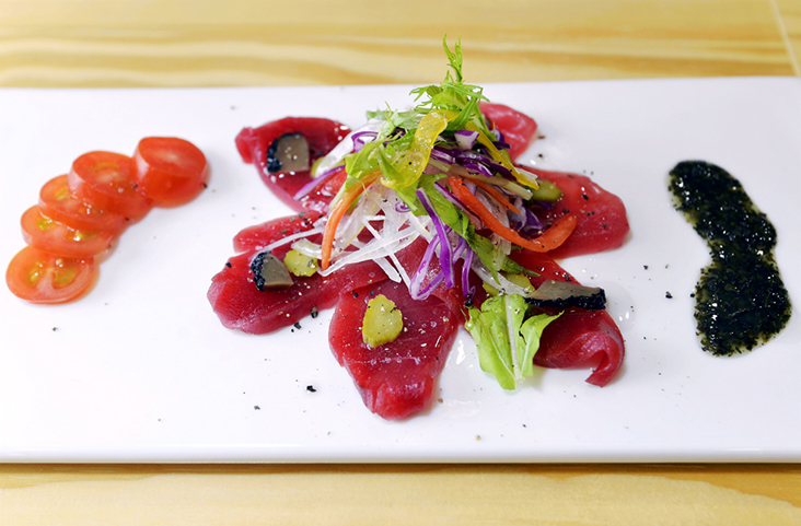A tuna carpaccio, a medley of Japanese and Italian flavours