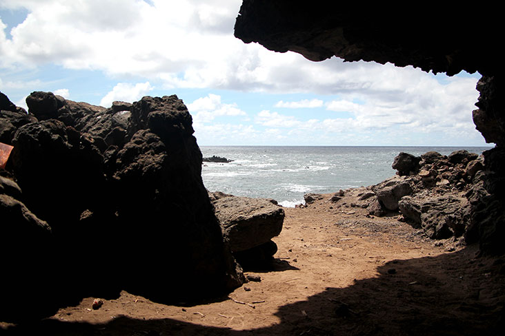Exiting the caves to sunlight and the sea.