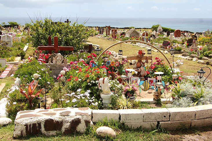 A colourful cemetery on Easter Island.