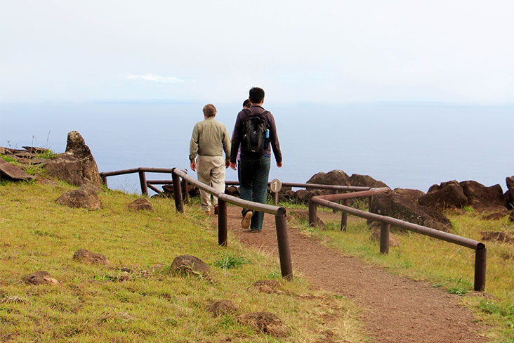Hiking along well-trodden trails.