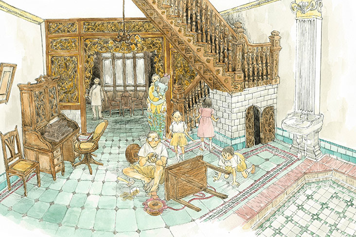 Scene inside a Peranakan home, as illustrated by Preethi Nair.