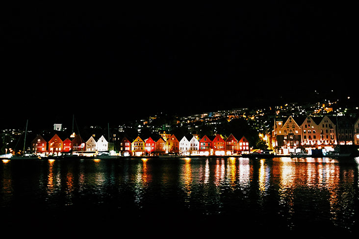 Bryggen by night.
