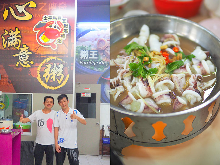 Beh Lian Peng (left) and his brother, Beh Liang Seng (right), started this restaurant when he was just 20! (left). The steamed sotong is perfectly cooked with no rubbery bits (right).
