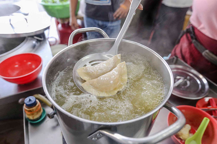 The dumplings are cooked according to a timer to ensure it’s ready to eat.
