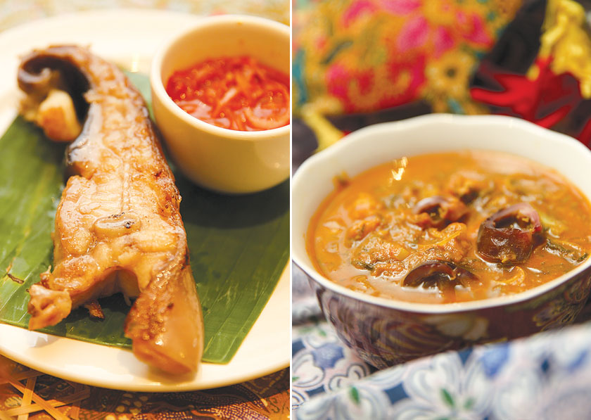 The simple grilled stingray fish is absolutely delicious with the appetising lum chut sauce made with sambal belacan, calamansi lime juice and chopped onions (left). A Penang Nyonya favourite is perut ikan with it’s sweet and tangy taste (right)