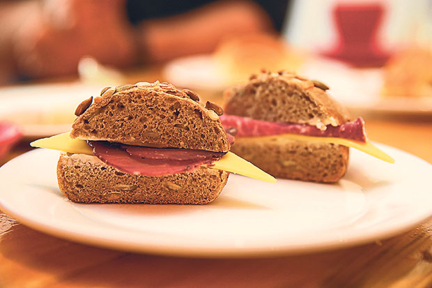 Try their rye buns with pumpkin seeds with cheese and halal Italian beef salami or air dried beef