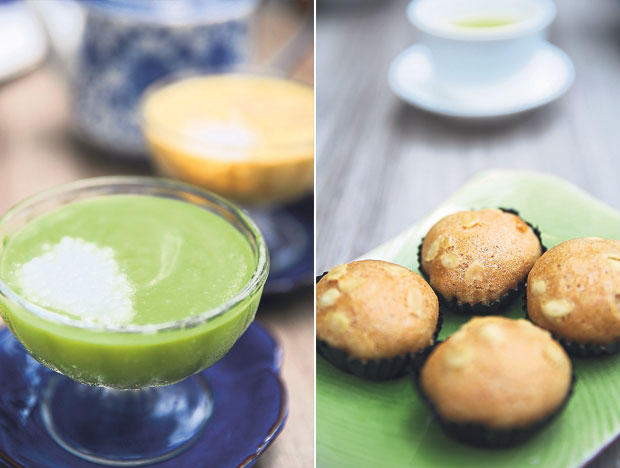 Cold desserts like avocado puree and mango delight can be ordered (left). Bite sized Ma Lai Gou to pop into the mouth (right).