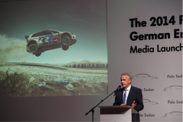 Dr Zeno Kerschbaumer, Managing Director of Volkswagen Group Malaysia, speaking at the launch of the media launch of the VW Polo sedan CKD version.