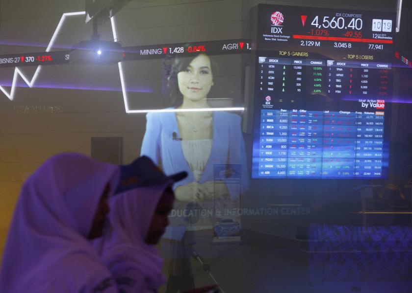 Indonesian students walk in front of an Indonesia Stock Exchange board in Jakarta, June 12, 2013. u00e2u20acu201d Reuters pic