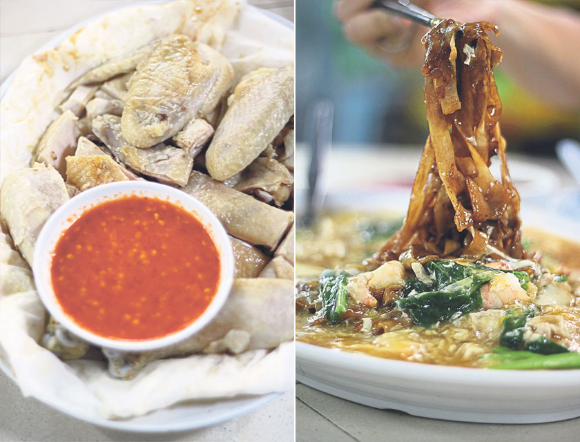 Tapai Tang’s trademark salt baked chicken (left). Possibly the best wat tan hor (rice noodles in egg gravy) in Malaysia (right)