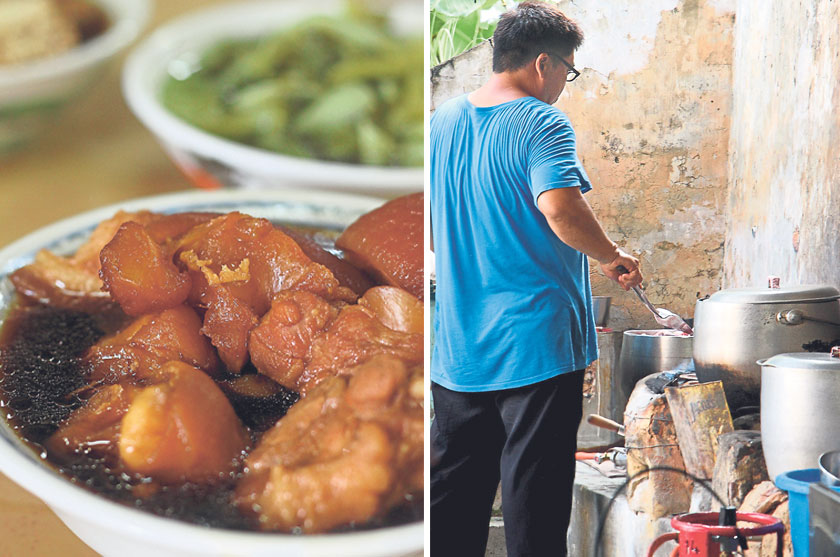 Johorean-style bak kut teh (left). Johnny Zhu busy cooking another batch of bak kut teh (right)