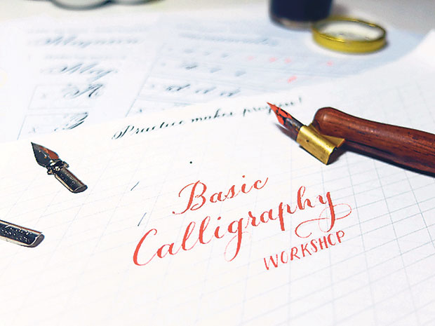 During the workshop, you learn copperplate calligraphy and modern calligraphy