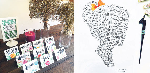 Names of the participants, written beautifully by Jil and Tan (left). This is from one of Jil’s personal collection with her favourite words (right)