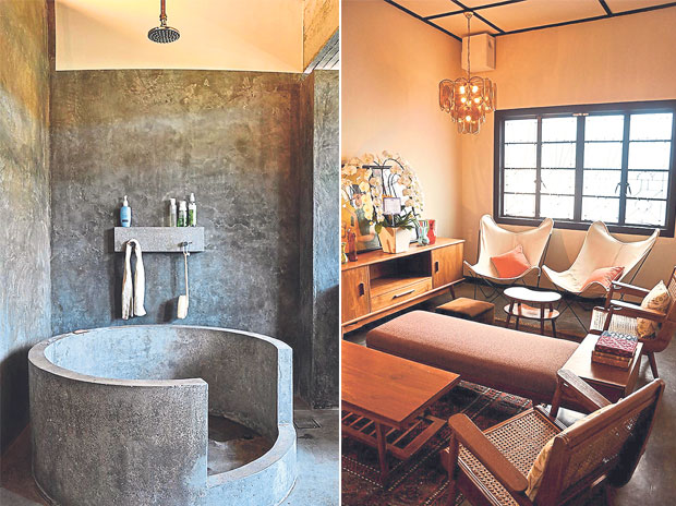 This re-interpretation of a bath and shower at Tenggiri House shows the creativity of Studio Bikin (left). This home-like setting at Hit and Mrs changes the way people wine and dine (right)