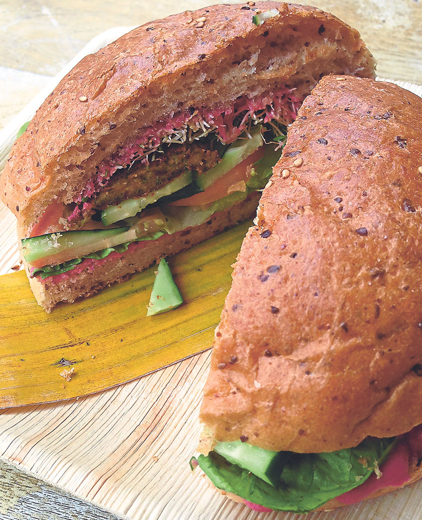 Hearty and healthy, the falalel burger is packed with natural flavours