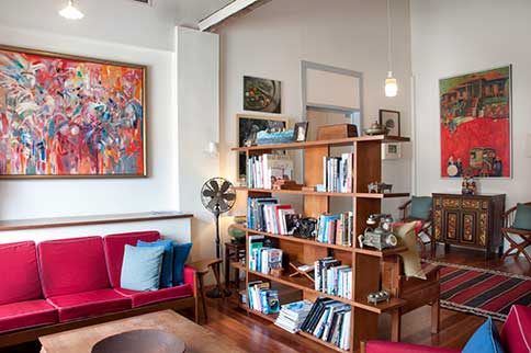 The hotel has a small library and sitting area upstairs on the main building for guests to relax, just like home