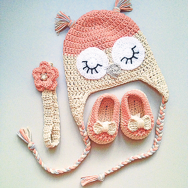 Cute Pretty Lil Things baby girl set consists of earflap hat, high cut boots and headband