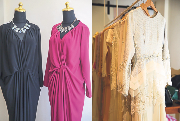 Beading is also part of the embellishments on Mimpikita looks (left). Go formal with either the black or pink dress (right)