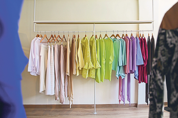 Colour coordinated clothes at their boutique in Bangsar