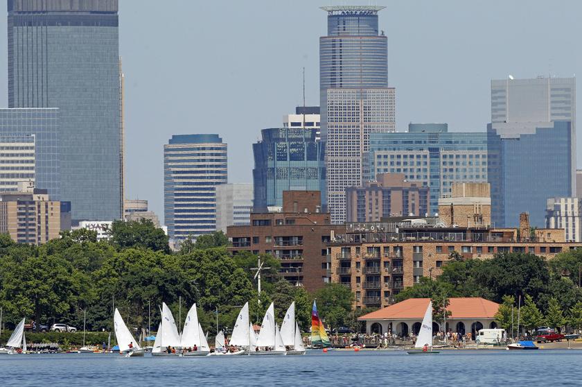 Sailors navigate a course on Lake Calhoun in Minneapolis, Minnesota July 3, 2013.