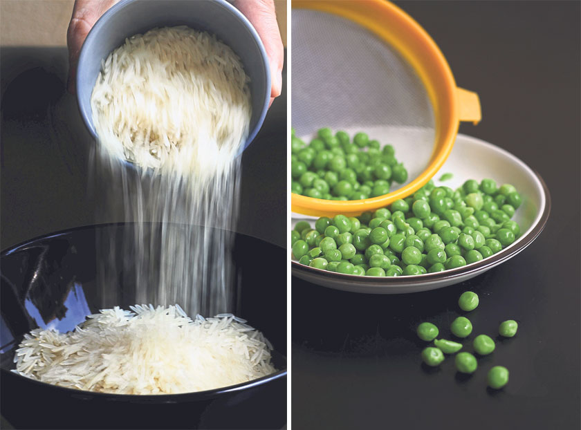 Parboiled rice is more nutritious than normal rice (left). Baby peas are tender and sweet (right)