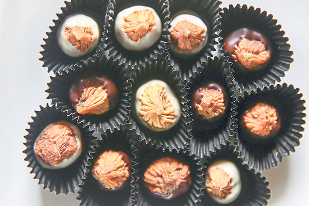 Hand-dipped chocolate figs make beautiful and delicious wedding hantaran or door gifts