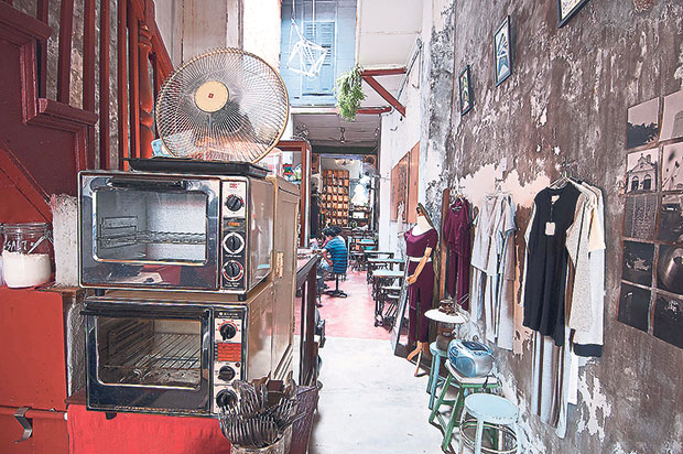 Clothes by a local designer being displayed and sold at the cafe