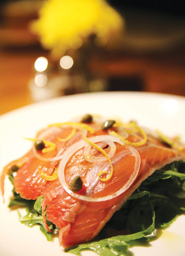The beetroot and lemongrass gravlax arugula salad makes a light and refreshing meal 