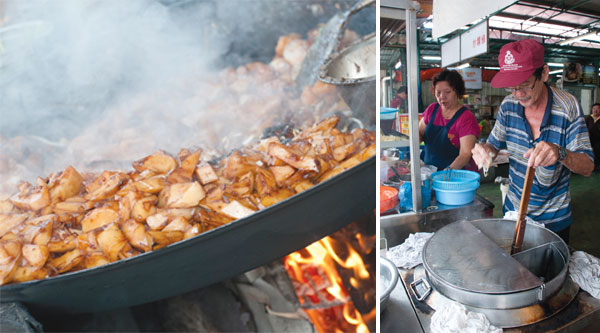 Char koay kak at Kimberley Street (left). Hokkien mee at Swee Kong Coffee Shop in Pulau Tikus (right).
