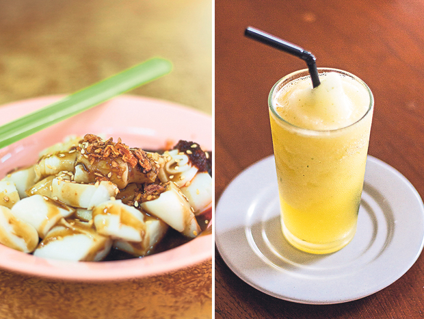 Penang-style chee cheong fun at Peace & Joy Coffee Shop (left). Sip on ice-blended calamansi at Bistro Tang (right)