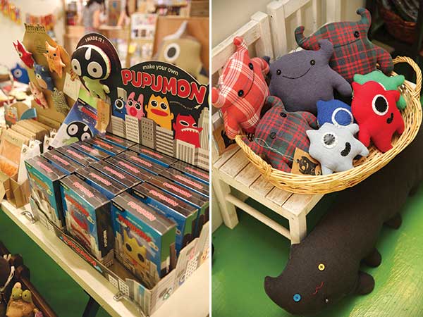 Create your own stuffed toy with this adorable kit! (left). Take home a little monster, or a huggable gigantic one! (right)
