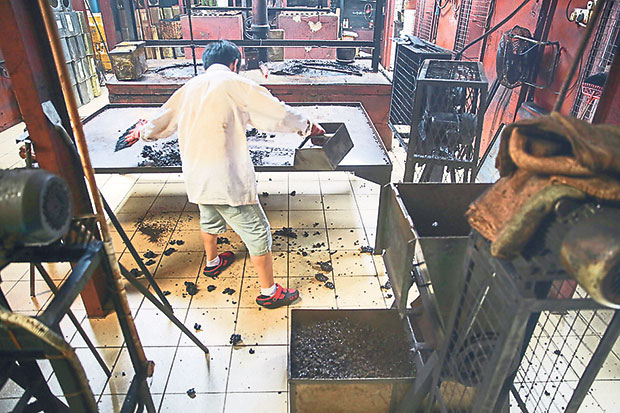 The coffee beans are dried after being roasted