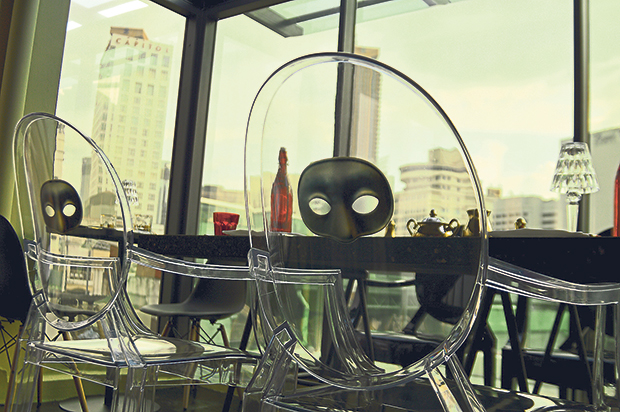 Among the Kartell Ghost chairs are these limited edition versions featuring a half mask design