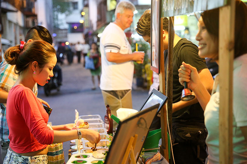 Help yourself to various toppings for your coconut ice-cream.