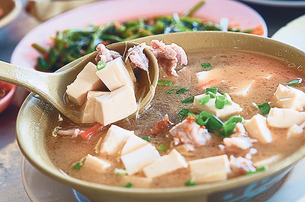 Another traditional dish, salted fish bone soup with tofu