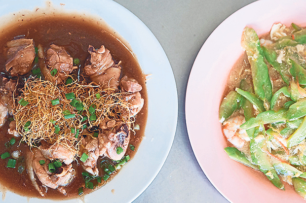 The sesame sauce chicken (left) and stir fried bitter gourd