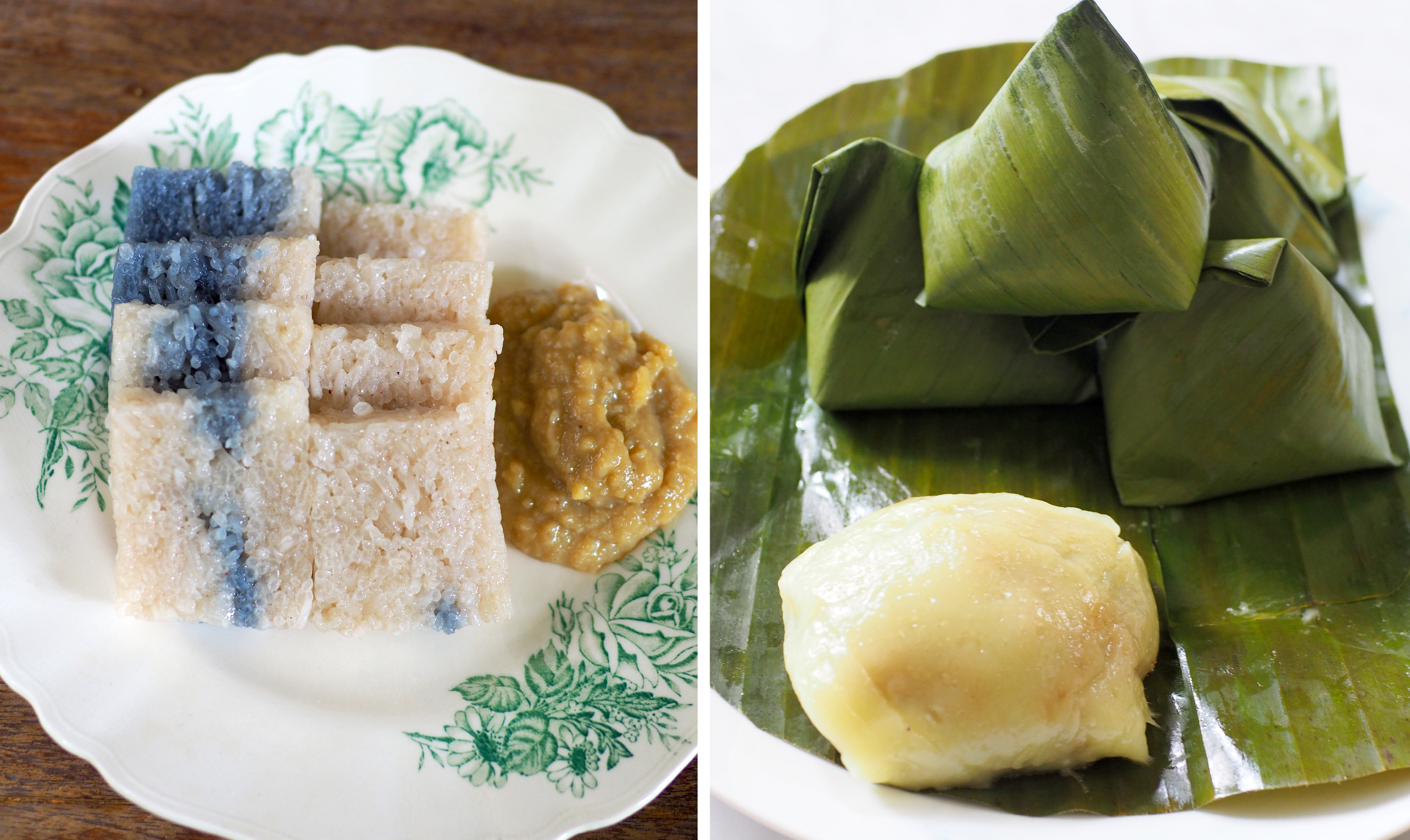 It was hard to stop at just one piece of 'pulut tekan' with their chunky not-too-sweet 'kaya'(left). 'Kuih koci' needs patience to slowly peel off the banana leaf but you're rewarded with a plump 'kuih'(right)