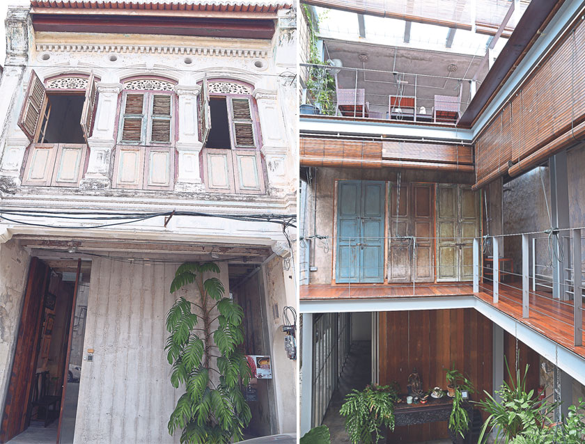 The unassuming frontage of Sinkeh along Malay Street (left). Sinkeh is a mix of modern and heritage with modern rooms and heritage inspired exteriors (right)