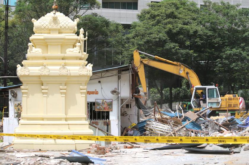 The Sri Muneeswarar Kaliamman Temple on Jalan P Ramlee surrounded by rubble. u00e2u20acu201d Pic by Choo Choy May