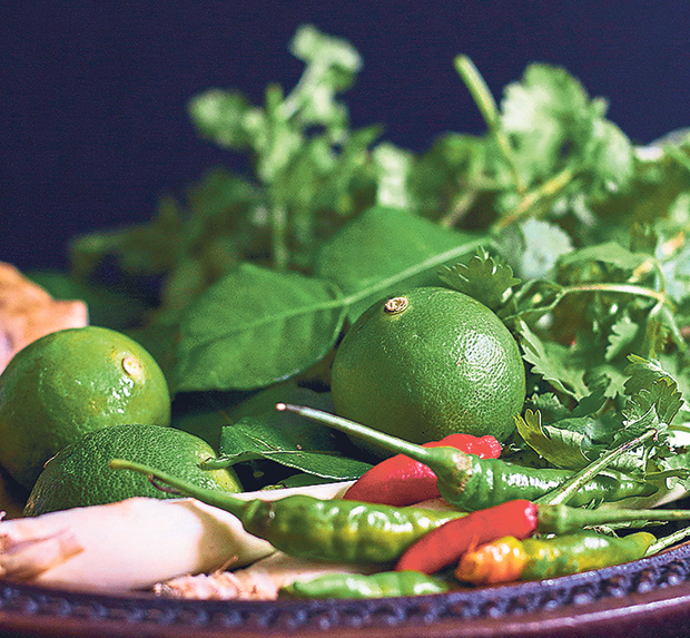 Indispensable herbs and spices for a tom yam broth include lemongrass, galangal and cili padi