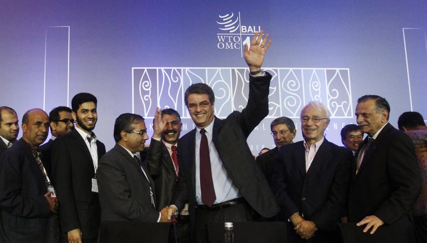 Director-General Roberto Azevedo gestures as he is congratulated by delegates after the closing ceremony of the ninth World Trade Organization (WTO) Ministerial Conference in Nusa Dua, on the Indonesian resort island of Bali December 7, 2013. u00e2u20acu201d Reuters 