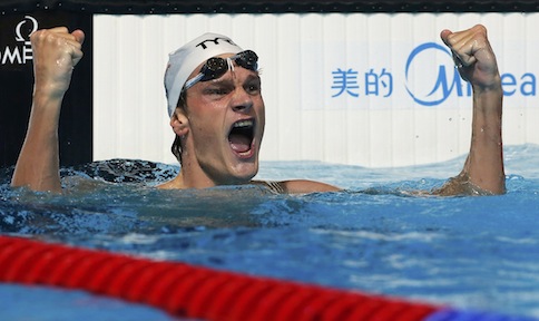 Franceu00e2u20acu2122s Yannick Agnel celebrates after winning the menu00e2u20acu2122s 200m freestyle final during the World Swimming Championships at the Sant Jordi arena in Barcelona July 30, 2013. u00e2u20acu201d Reuters pic