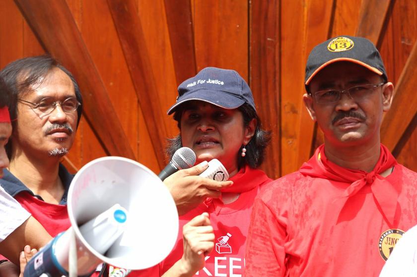 Datuk Ambiga Sreenevasan speaks during the ‘Red Pencil Protest’ in Market Square, Kuala Lumpur January 4, 2013. — Picture by Choo Choy May