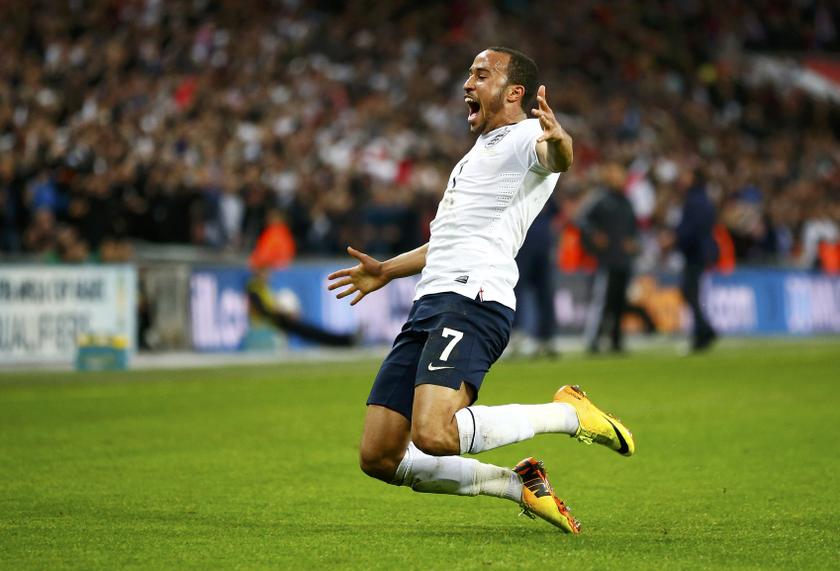 England's Andros Townsend celebrates scoring his team's third goal against Montenegro during their 2014 World Cup qualifying match at Wembley Stadium in London, October 11, 2013. u00e2u20acu201d Reuters pic