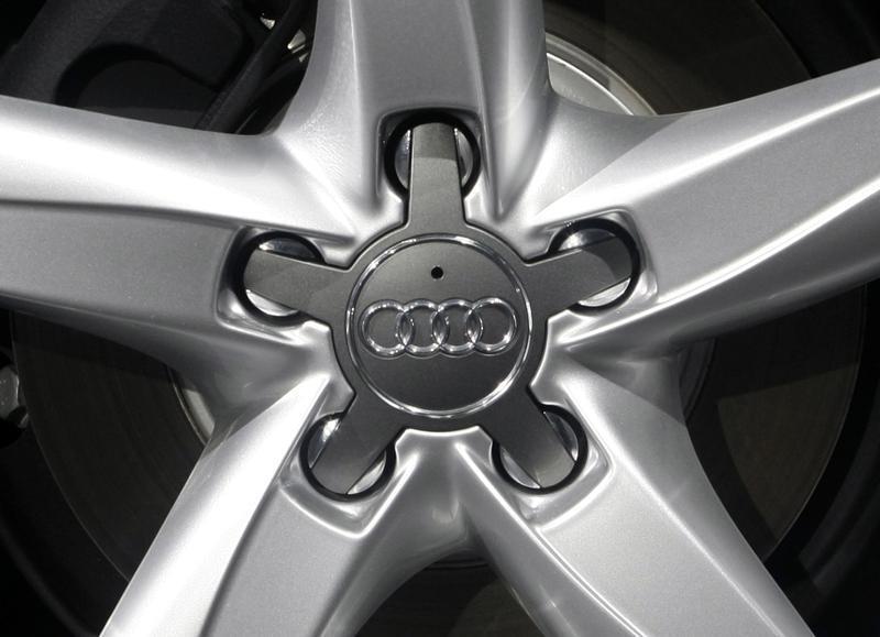 The company logo of Volkswagenu00e2u20acu2122s Audi AG premium unit is pictured on the hub caps of a car. u00e2u20acu2022 Reuters pic