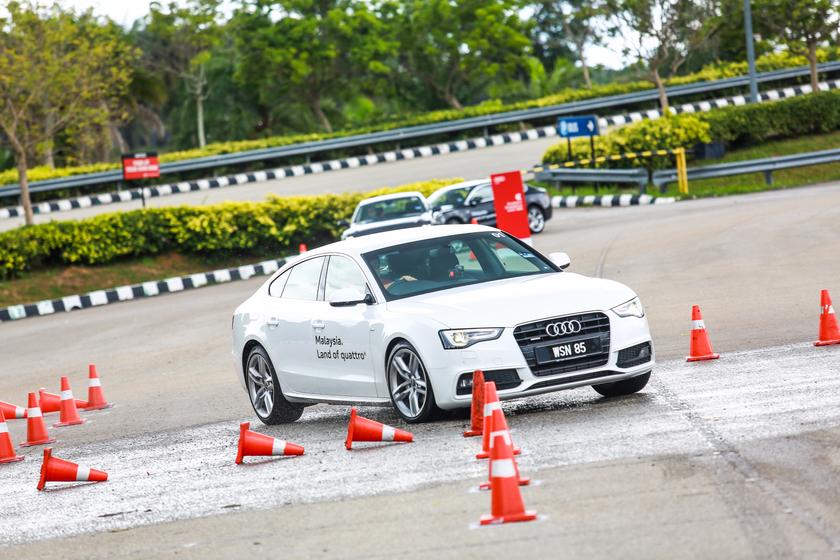 The quattro going through a simulated accident avoidance exercise.